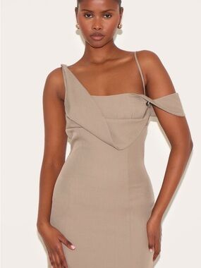 PrettyLittleThing One-Shoulder Taupe Bodycon Dress